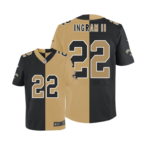 Nike Saints #22 Mark Ingram II Black/Gold Men's Stitched NFL Elite Split Jersey - Click Image to Close